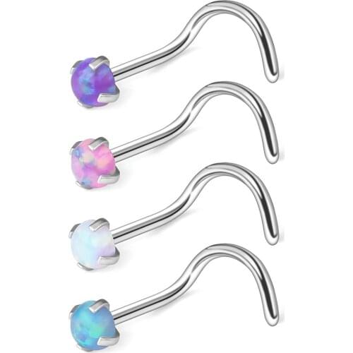 JFORYOU 18G 316L Surgical Steel 1.5mm 2mm 2.5mm 3mm Opal Nose Screw Rings Studs Ring Body Piercing Jewelry 1-4PCS