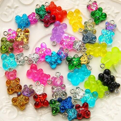 20pcs Candy Resin Gummy Bear Pendant Glitter Gummy Bear Cabochon Charm for Necklace Bracelet Earrings Jewelry Making DIY Finding