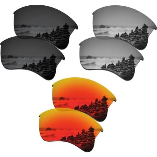 SmartVLT 3 Pairs Polarized Sunglasses Replacement Lenses for Oakley Flak Jacket XLJ Stealth Black & Silver Titanium & Fire Red