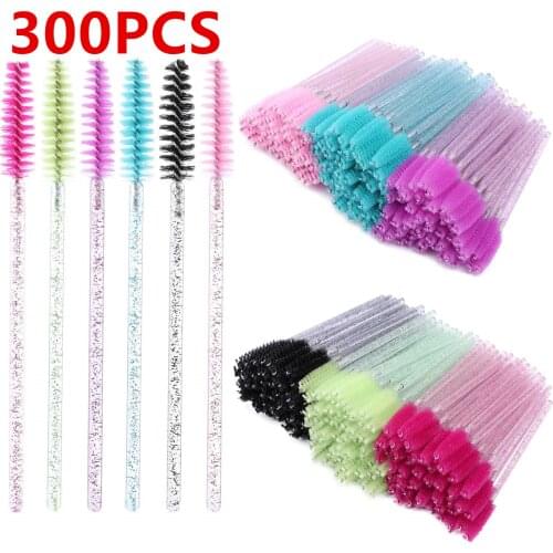 300 Disposable Mascara Wands Eyelash Brush Spoolies for Eye Lash Extension, Eyebrow and Makeup Crystal Handle