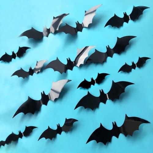 1 Set Bat 3D Sticker Scary Creative Easy to Stick Waterproof Decorative Scary Bats Wall Decal Halloween Supplie for Home