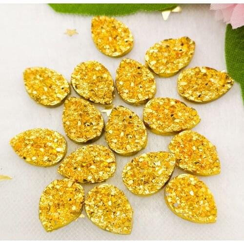 50PCS 10*14mm Gold Glitters AB Mineral Surface Resin Rhinestone Flatback Cabochon Stone DIY Wedding Decoration Crafts