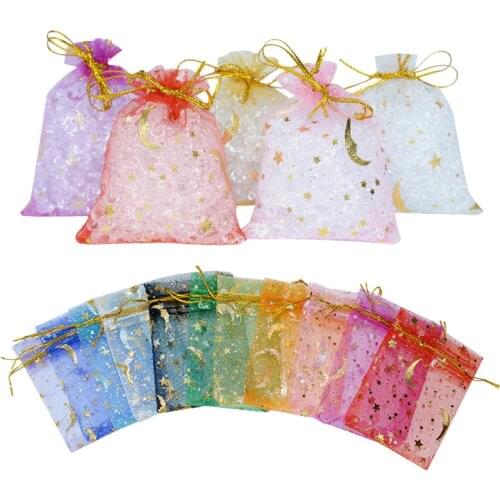 50pcs Drawsting Bags 7x9cm Star Moon Storage Organza Jewelry Packaging Bags Wedding Festival Party Favor Decoration Gift Pouches