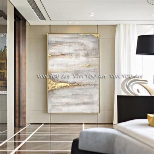 Minimalist style handmade Abstract light gold Canvas Paintings Wall Art Pictures For Living Room Bedroom Aisle Studio wall decor
