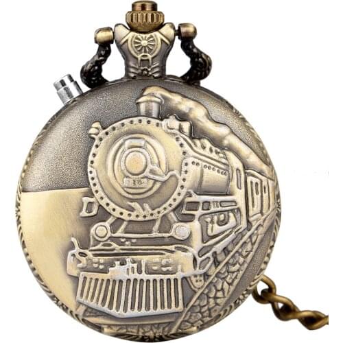 Antique Steam Train Design Quartz Pocket Watch Unique LED Lights Display Retro Pendant Fob Chain Pocket Clock Gifts Men Women
