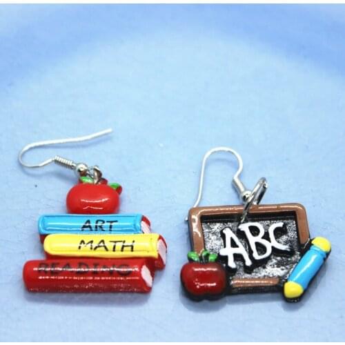 Funny DIY Small Blackboard Book Asymmetrical Resin Earrings Female Creative Personality No Ear Hole Ear Clip Birthday Gift