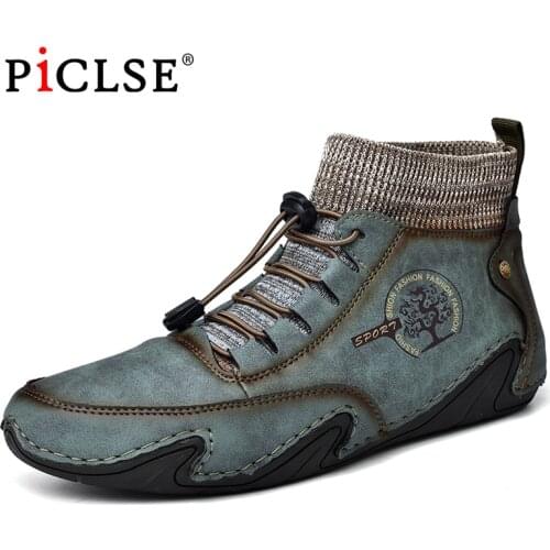 Large Size Leather Men Boots Winter With Fur Snow Boots Handmade Leather Ankle Boots for Men Casual Shoes Sneakers Botas hombre