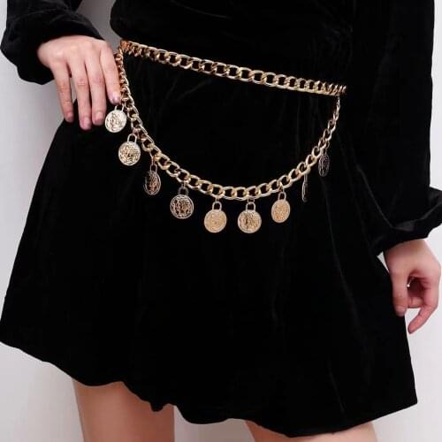 Fashion retro exaggerated Coin Pendant waist belly chain sexy tassel metal double-layer simple body chain waist chain accessorie