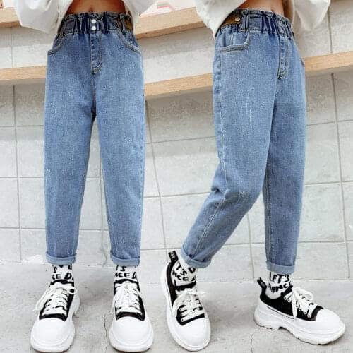 Jeans For Girls Ruched Childrens Pants For Girl Solid Color Childrens Trousers Casual Style Teenager Clothes New Spring Autumn
