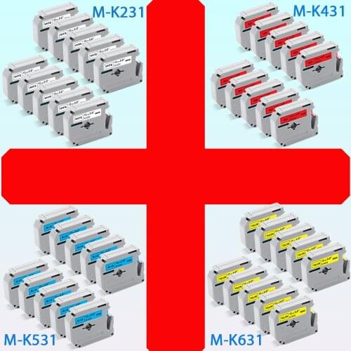 Ecowell 10pk MK-531 MK531 12mm labels for Brother P touch Label Maker for MK 531 M-K531 Black on Blue Printer ribbon PT-70 PT-80