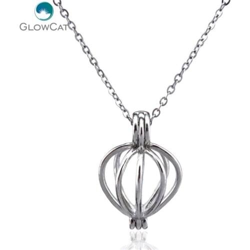K64 Silver Travel Hot Fire Balloon Pearl Beads Cage Chain Locket Necklace Party Aroma Essential Oil Diffuser Locket