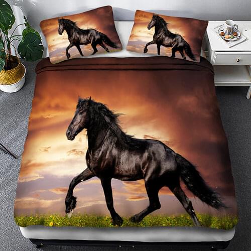 Horse Setting Sun Seaside Customizable Three-piece Set Beddings Quilt Cover Bed Sheet And Quilt Cover Pillowcase Bedroom