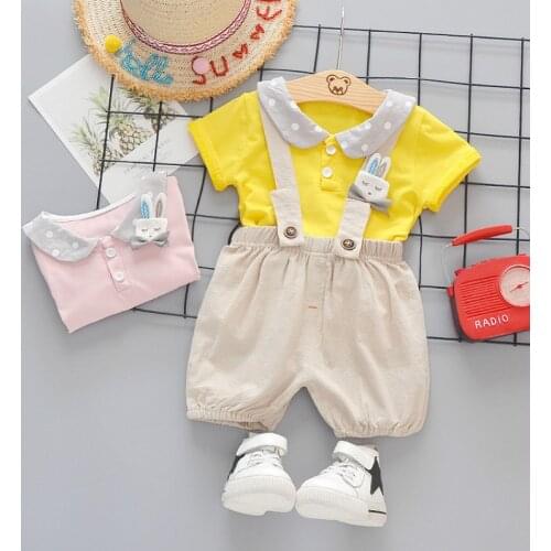Spring Summer New Baby Girls Turn-down Collar Costume Toddler Shirt Pants Kids Print Clothes Children Fashion Sport Suits