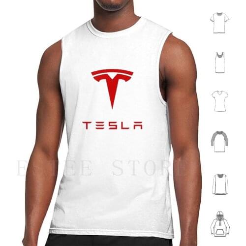 Tesla Logo Red With White Background Tank Tops Vest Cotton Tesla Motors Tesla P100D Space Space X Elon Musk Elon Musk Tesla