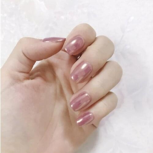 Metal pink pure color false nails 24pcs french short size cute fake nails American punk style lady full nail tips