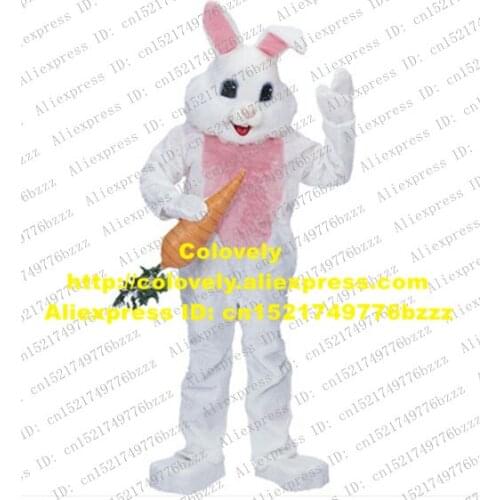Cute White Easter Bunny Mascot Costume Mascotte Jackrabbit Rabbit Lepus Hare With Pink Hairy Belly Happy Face No.1588 Free Ship