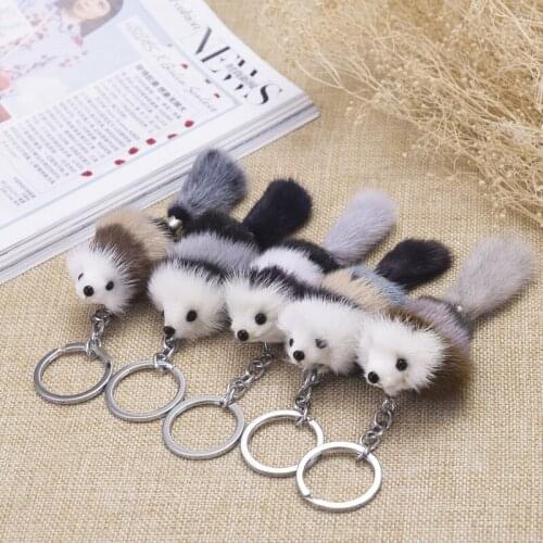 Cute cartoon pendant fluffy fox keychain key ring pom pom fox fur pendant keychain charm car bag keychain ladies jewelry gift