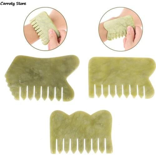 Natural Jade Stone Comb Guasha Board Comb Shape Massage Hand Massager Relaxation Comb Health Care