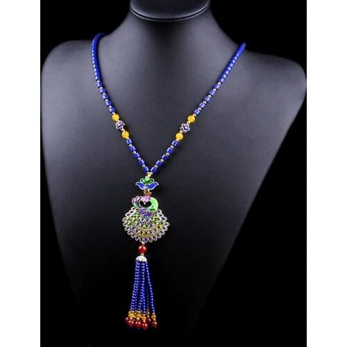 2017 New Natural Crystal Blue Ore Long Tassel Pendants Sweater Chain Accessories Necklace Fashion Charm Accessories 171124-1
