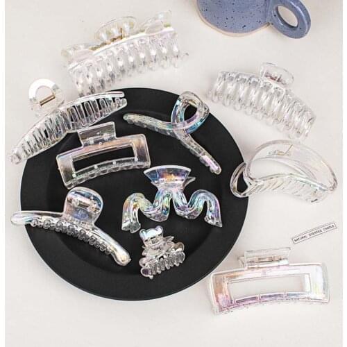 New Arrival Women Large Butterfly Hair Claw Clip Plastic Laser Colorful Transparent Headwear Temperament Girls Elegant Hairpin