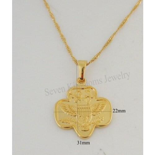 YELLOW GOLD GP OVERLAY 18" NECKLACE & VIVID EAGLE ON BRANCH LEAF WITH WORD "GS" UNIQUE PENDANT