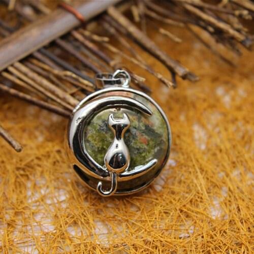 6pcs Natural Stone unakite moon cat Necklace Pendants Meditation Amulet Quartz Treat Crystal Charm for Jewelry Making Free
