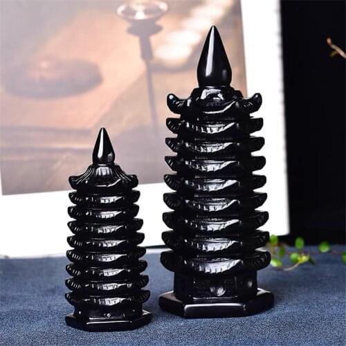 Natural Obsidian Tower Yellow Jade Quartz Stone Pagoda Point Energy Chakra Healing Crystals