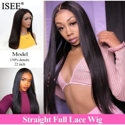 Straight Full Lace Human Hair Wigs For Women Pre Plucked 150% Density Human Hair Wigs ISEE HAIR Malaysian Straight Full Lace Wig