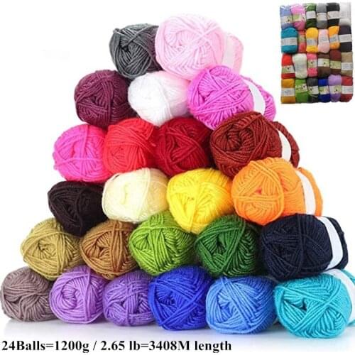 Cotton wool Yarn 1200g 24Balls pack Cashmere cotton yarn for Knitting Crochet DIY knitting Crochet thread 6PLY Wool Blended Yarn