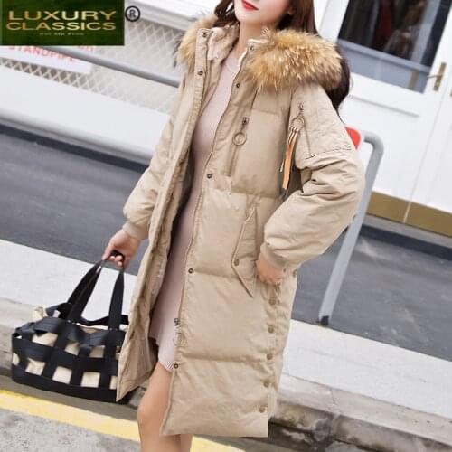 Down Parka Women Long Winter Down Coat Female 90% Duck Down Jacket Real Raccoon Fur Hood Warm Elegant Outwear 2021 LW1585