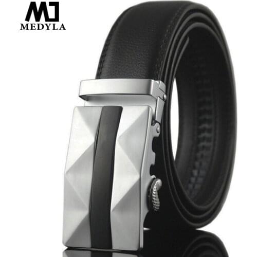 Genuine Leather Automatic Buckle Men Belt Luxury Strap Belt for Male Business Popular Male Brand Black Belts LY0293