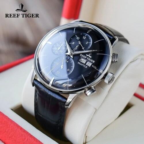Reef Tiger/RT New Top Brand Luxury Automatic Mechanical Watch Men Genuine Leather Strap Multi Function Male Wristwatches