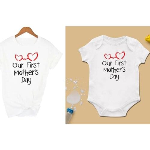 Family matching outfits Our First Mothers Day tops Mom & Baby Matching tees Bodysuit & Women Shirt short sleeve t-shirt