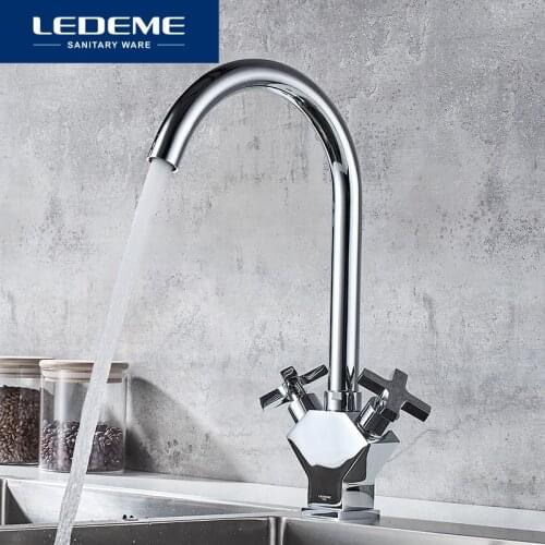 LEDEME Tap Kitchen Faucet 360 Degree Rotation with Cold and Hot Water Double handle Kitchen sink mixer Faucets Taps L4084-2