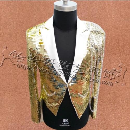 Tuxedo suits mens designs singers masculino homme terno stage men sequins blazer dance clothes jacket star style dress punk