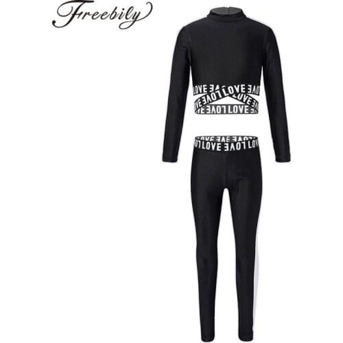 2Pcs Tracksuit Kids Girls Yoga Sets Sport Outfit Costumes Long Sleeve Fitness Dance Cropped Top Running Leggings Suit Sportswear
