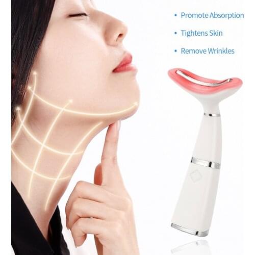 3 Colors LED Photon Heating Therapy Neck And Face Lifting Massager Vibration Skin Tighten Reduce Double Chin Anti-Wrinkle Device
