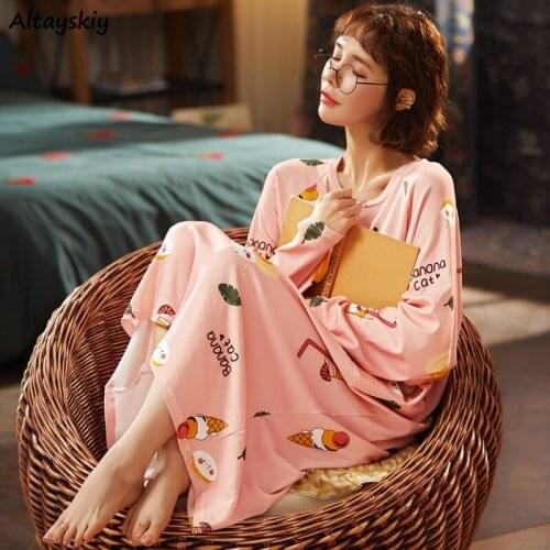 Sleepshirts Women Cartoon Long Sleeve 5 Colors Loose Comfortable Design Fashion Home Wear Cute O-neck Mujer Nightgowns Underwear