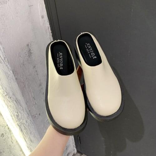High-Heeled Shoes Lady Slippers Women Summer Platform Cover Toe Slides On Wedge Heels Rubber Pu Retro Zapatillas Mujer Casa