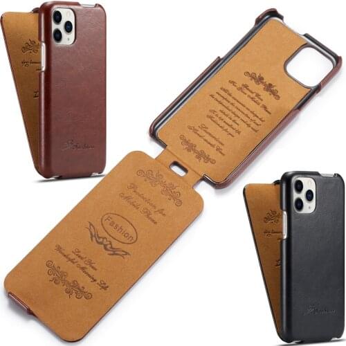 Vertical Flip Leather Case For iPhone 11 Pro Max Retro Vintage fold up and down Cover