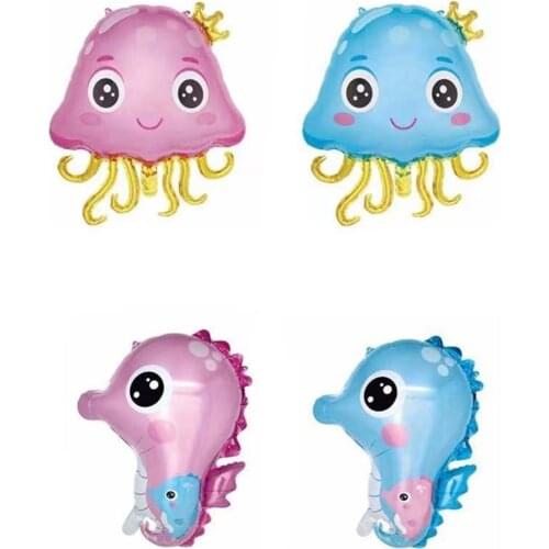New pink seahorse blue octopus boy and girl birthday party decoration aluminum film balloon cartoon sea animal shape balloon bab