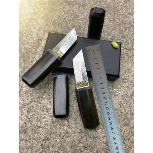 High Quality Small Samurai Sword VG10 Damascus Steel Tanto Blade Ebony Handle Mini Collectalble Knife H0162