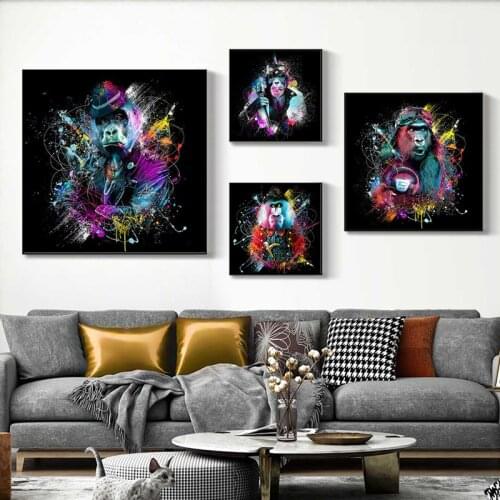 Funny Colorful Star Monkey Canvas Paintings Animals Graffiti Art Posters and Prints Wall Art Picture for Living Room Home Decor