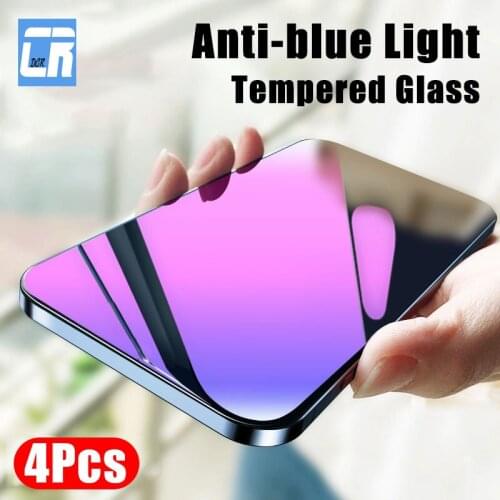 4Pcs Anti Blue Light Tempered Glass On The For iPhone 12 11 Pro Max mini SE 2020 8 7 6 6S Plus X XS XR XS MAX Screen Protector