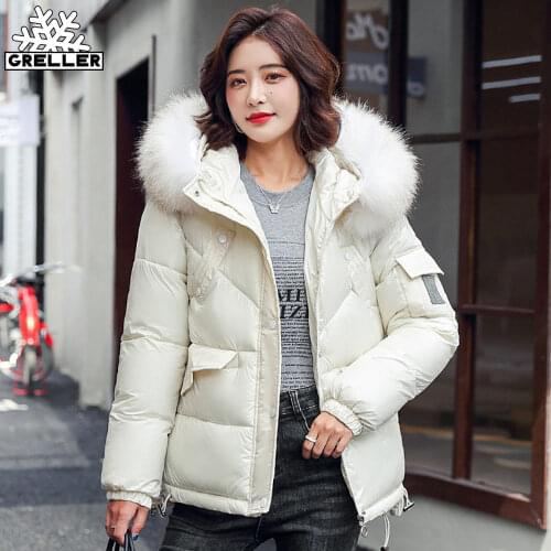GRELLER Women Winter Hooded Thick Short Jacket Solid Casual Glossy Warm Cotton Padded Parka Fur Collar Winter Coat Women Clothes