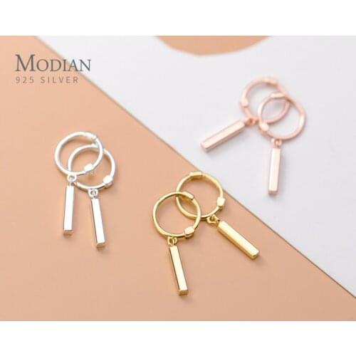 Modian Authentic 925 Sterling Silver Geometric Rectangle Stick Fashion 3 Color Hoop Earrings for Women Fine Jewelry Student Gift