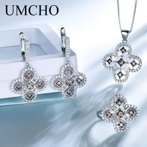 UMCHO Yellow Zircon Vintage Jewelry Sets for Women Pendants Rings Clip Earrings 925 Sterling Silver Wedding Party Gift Jewelry