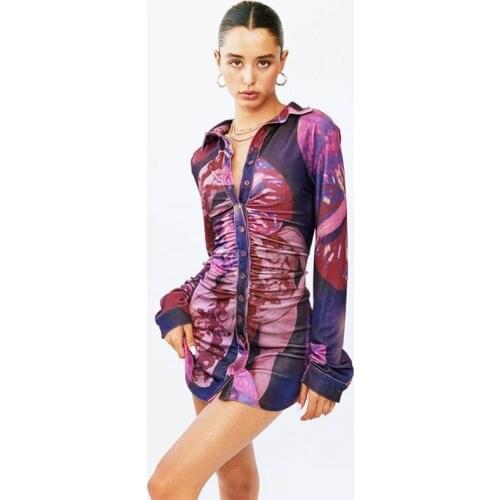 2021 Autumn Mini Shirt Dress Women Print Sheath Warp Hip Bodycon Regular Casual Street Fashion Female Short Dresses Vestido Robe