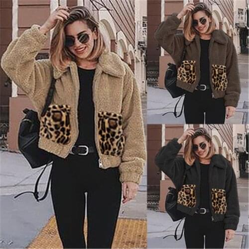 Winter Women Clothing Patchwork CeoPard Casual Warm Coat Female Pockets Zipper Short Jackets Lady Plus Size Full Sleeve Outwear