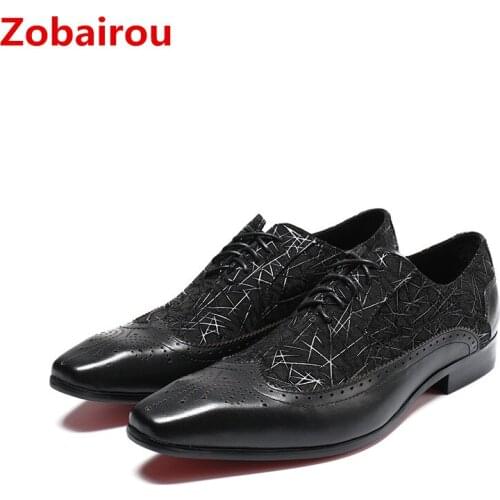 Zobairou sapato masculino black patent leather shoes men brogue formal shoes lace up square toe italian wedding shoes zapatos
